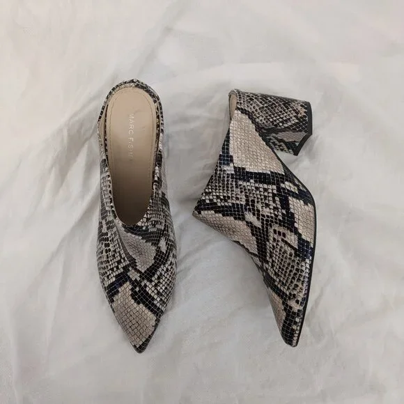 Marc Fisher Beige and Black Snake-Print Mules - Picture 2 of 9